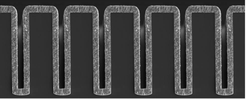 Series of trenches for through silicon vias electroplated with copper